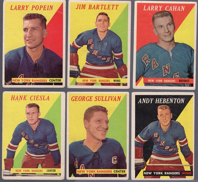 1958-59 Topps Hockey- 6 Diff NY Rangers