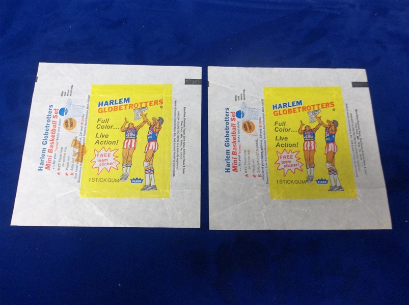 1971-72 Fleer Harlem Globe Trotters Basketball Wrappers- 2 Wrappers- “Mini Basketball Set” side panel.