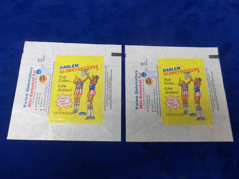 1971-72 Fleer Harlem Globe Trotters Basketball Wrappers- 2 Wrappers- “Mini Basketball Set” side panel.