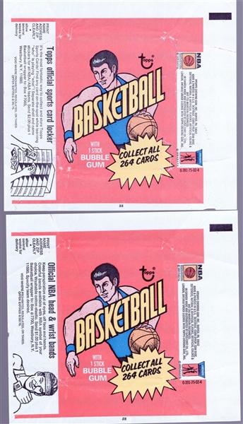 1974-75 Topps Basketball Wrappers- “Collect All 264 Cards” on front- 2 Wrappers- Diff side panels