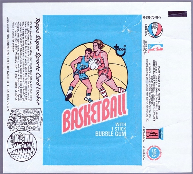 1975-76 Topps Basketball Wrapper- Card Locker side panel.