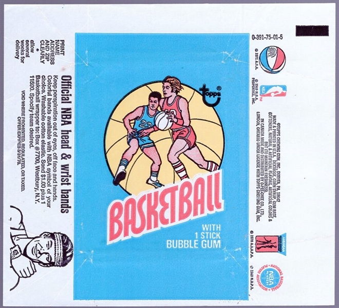 1975-76 Topps Basketball Wrapper- Wrist bands side panel.