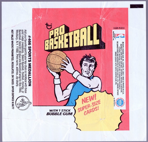 1976-77 Topps Basketball Wrappers- 2 Wrappers- “New Super-Size Cards”