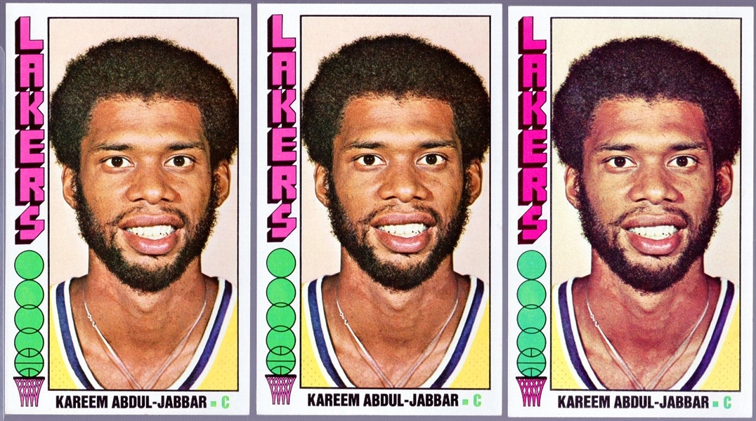 1976-77 Topps Basketball- #100 Kareem Abdul Jabbar- 3 cards