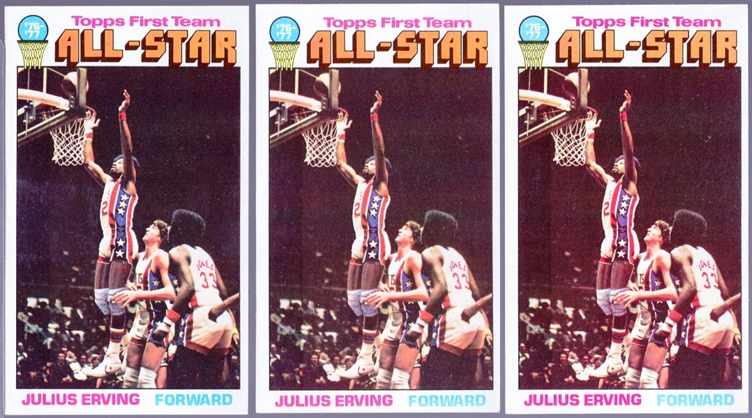 1976-77 Topps Basketball- #127 Julius Erving All Star- 3 cards