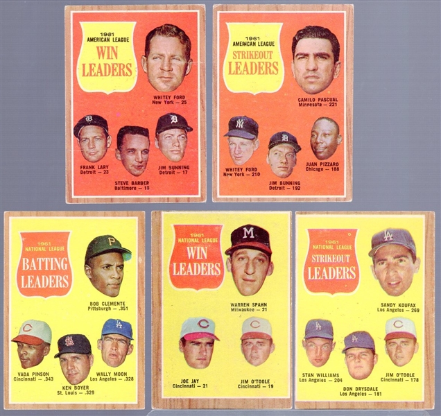 1962 Topps Bb- 5 Diff Leaders