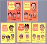 1962 Topps Bb- 5 Diff Leaders