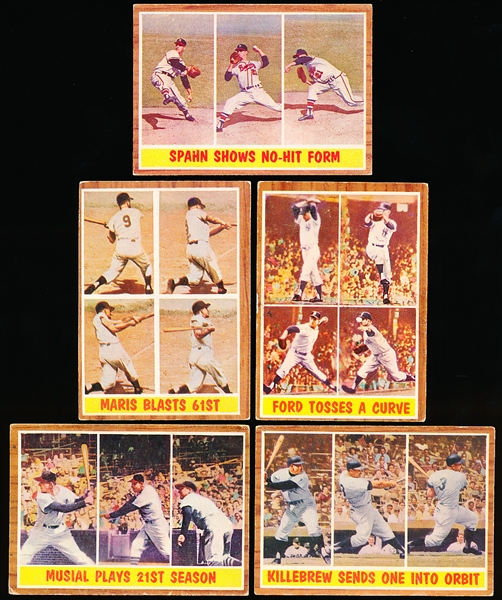 1962 Topps Bb- 5 Diff “Action” Cards