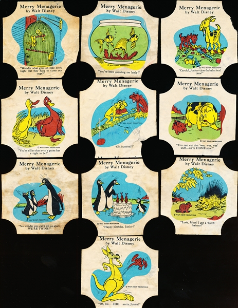 1940’s-50’s Walt Disney “Merry Menagerie” Bread End Labels- 10 Diff.