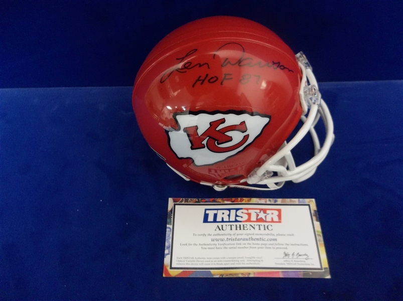 Autographed & Inscribed Len Dawson Kansas City Chiefs NFL Mini-Helmet- Tri-Star Authenticated