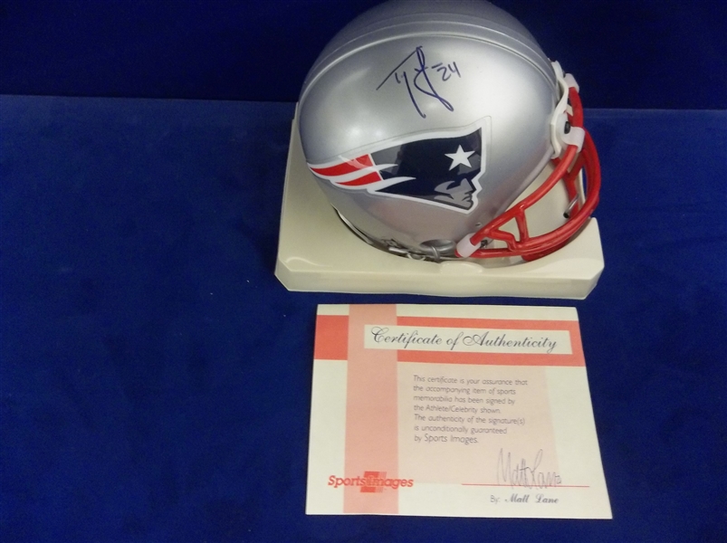 Autographed & Inscribed Ty Law New England Patriots NFL Mini-Helmet Sports Images Authenticated