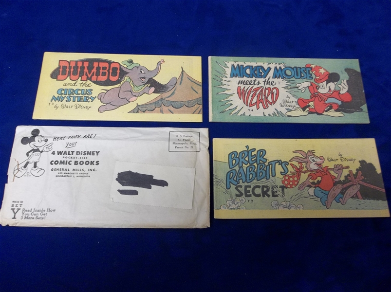 1947 Cheerios “Walt Disney Comic Books Series Y” Near Set (3 Diff) with Original Mailing Envelope!