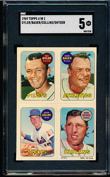 1969 Topps 4 in 1 Baseball- Ray Oyler/ Hank Bauer/ Kevin Collins/ Russ Snyder-  SGC 5 (Ex)