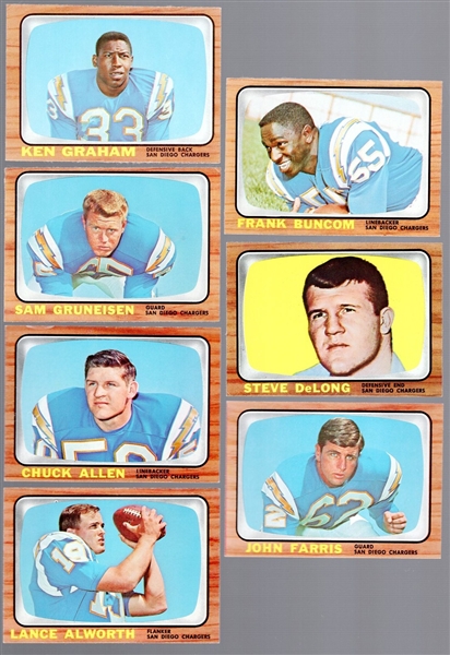 1966 Topps Football- 7 Diff San Diego Chargers