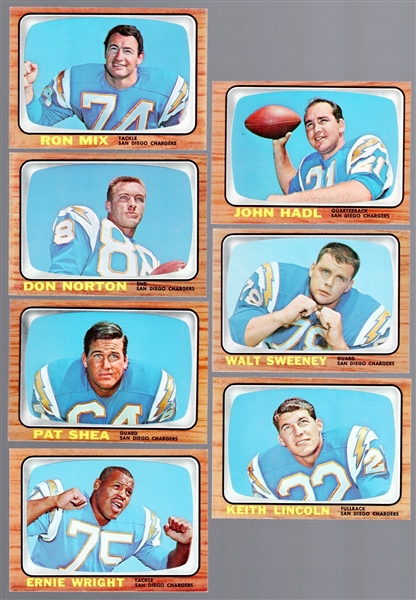 1966 Topps Football- 7 Diff San Diego Chargers