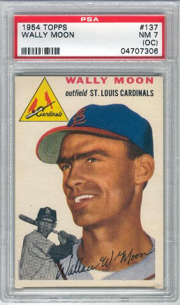 1954 Topps Baseball- #137 Wally Moon, Cardinals- PSA NM 7 (OC)