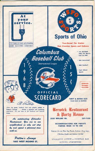 1968 Columbus Jets Minor League Baseball Scorecard vs. Rochester Red Wings