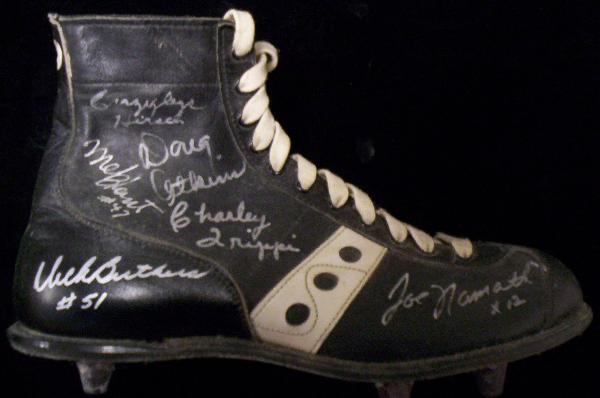 Spot Bilt Leather High Top Cleat Autographed by 14 Pro Football Hall of Famers