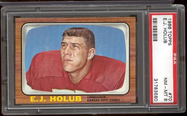 1966 Topps Fb- #70 E.J. Holub, KC Chiefs- PSA Nm-Mt 8