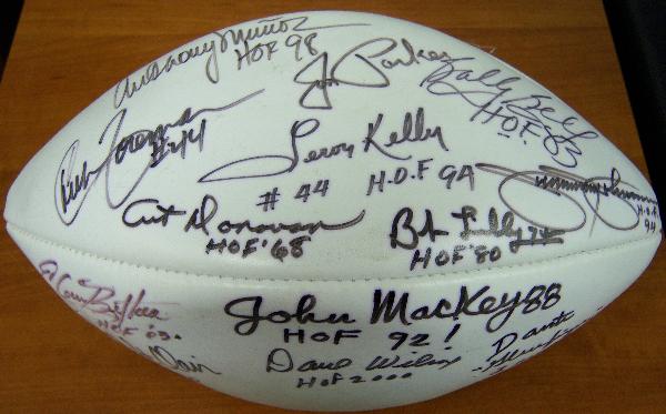 Pro Football Hall of Fame Football Autographed by 16 Different Football Hall of Famers and one not yet enshrined