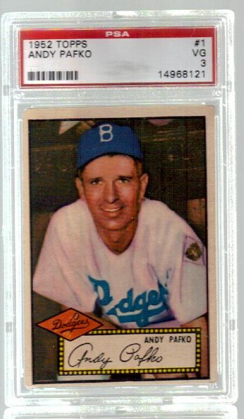 1952 Topps Baseball- #1 Andy Pafko, Dodgers- PSA VG 3