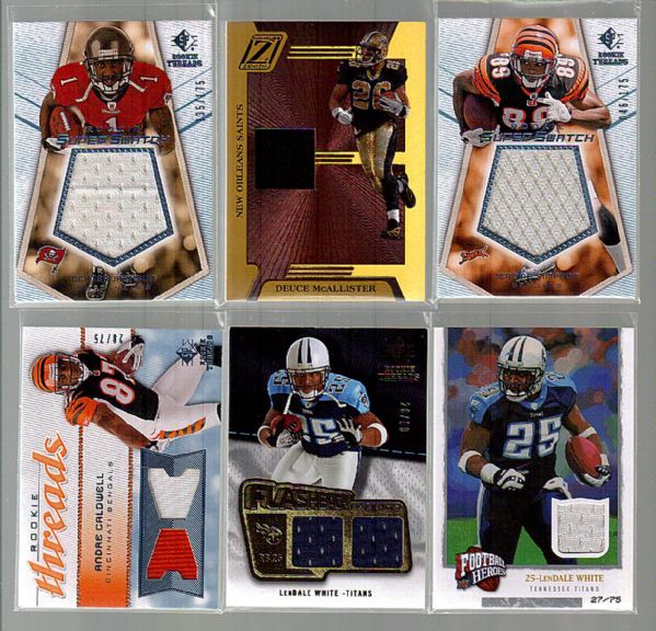 Clean Up Lot of 6 Diff. Numbered Event/Game Worn Jersey Cards