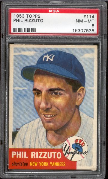 1953 Topps Baseball - #114 Phil Rizzuto, Yankees- PSA Nm-Mt 8 – SP!