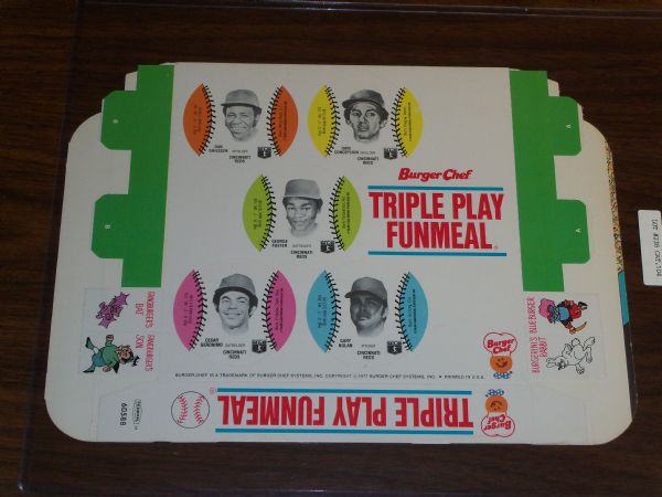 1976 Burger Chef Triple Play Fun Meal Complete Unfolded Box with Cincinnati Reds 9-Disc Set Intact