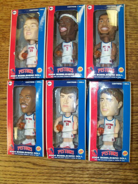 2004 Burger King Detroit Pistons Mini Bobbleheads In Original Boxes- 6 Diff.