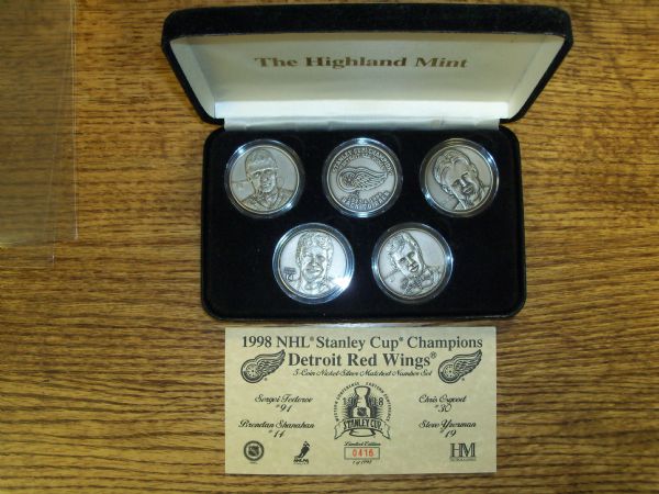 1998 Highland Mint Detroit Red Wings 5-Coin Nickel Silver Matched Number Boxed Set- #416/1,998