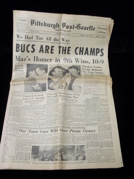 October 14, 1960 Pittsburgh Post-Gazette Souvenir Edition Complete Newspaper with “Bucs are the Champs” Headlines!