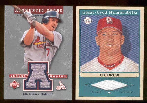 2003 J.D. Drew Game-Worn Jersey Cardinals Insert Cards- 2 Diff.