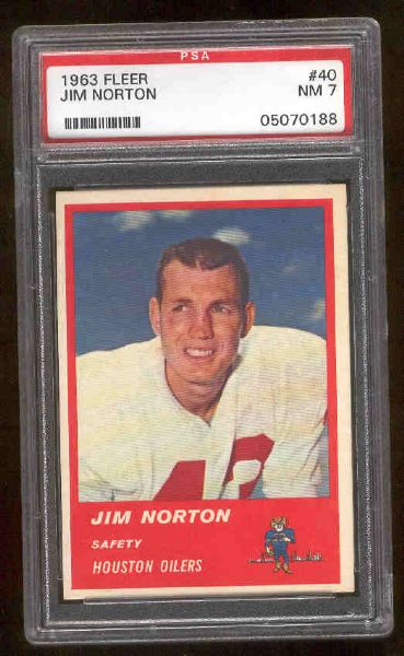 1963 Fleer Football- #40 Jim Norton, Oilers- PSA NM 7 