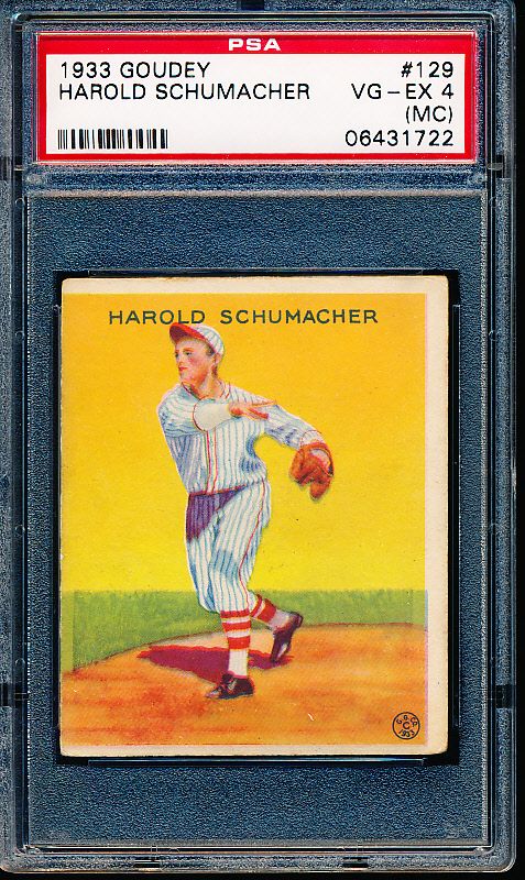 HAROLD SCHUMACHER 1933 Goudsy #129 Card 90 YEARS OLD MLB NEW YORK online GIANTS