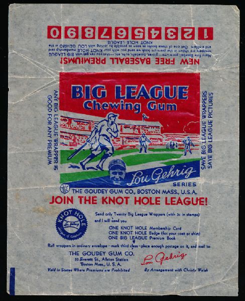 1934 Goudey Gum Baseball Wrapper- “Big League Chewing Gum” Lou Gehrig Says! 