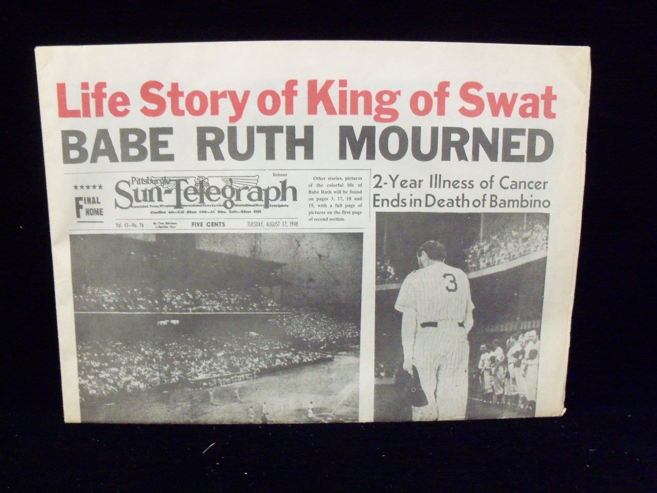 Lot Detail - 1948 Babe Ruth Dies Newspaper