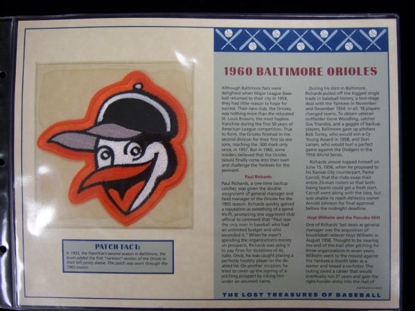 Willabee & Ward “Lost Treasures of Baseball” 1960 Baltimore Orioles Patch