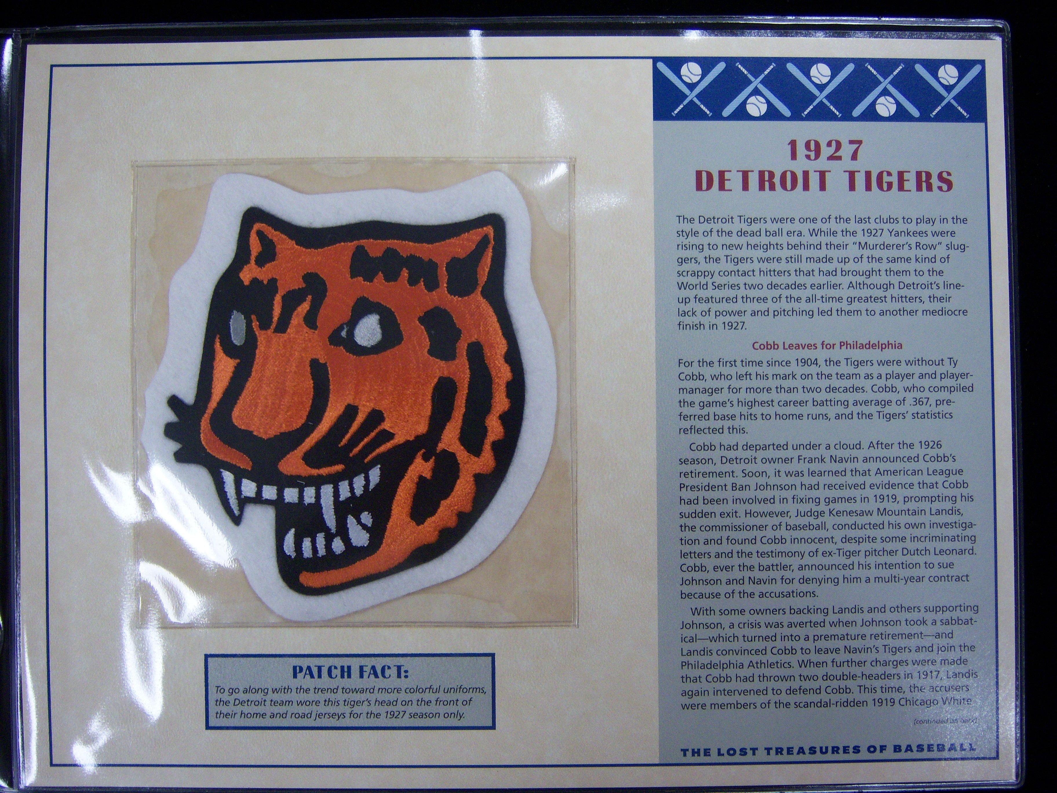 1927 DETROIT TIGERS ~ Willabee & Ward LOST TREASURES OF BASEBALL TEAM LOGO  PATCH