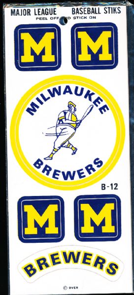 1970-’77 Meyercord Co. Milwaukee Brewers Baseball Sticker Factory Sealed Sheet of 6 Stickers