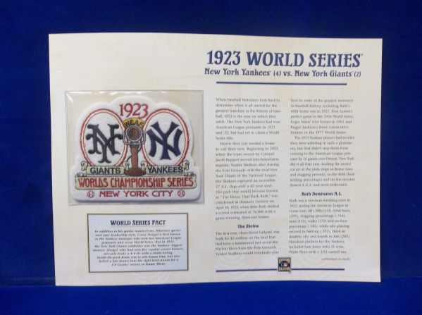 Willabee & Ward 1923 World Series N.Y. Yankees vs. N.Y. Giants Patch