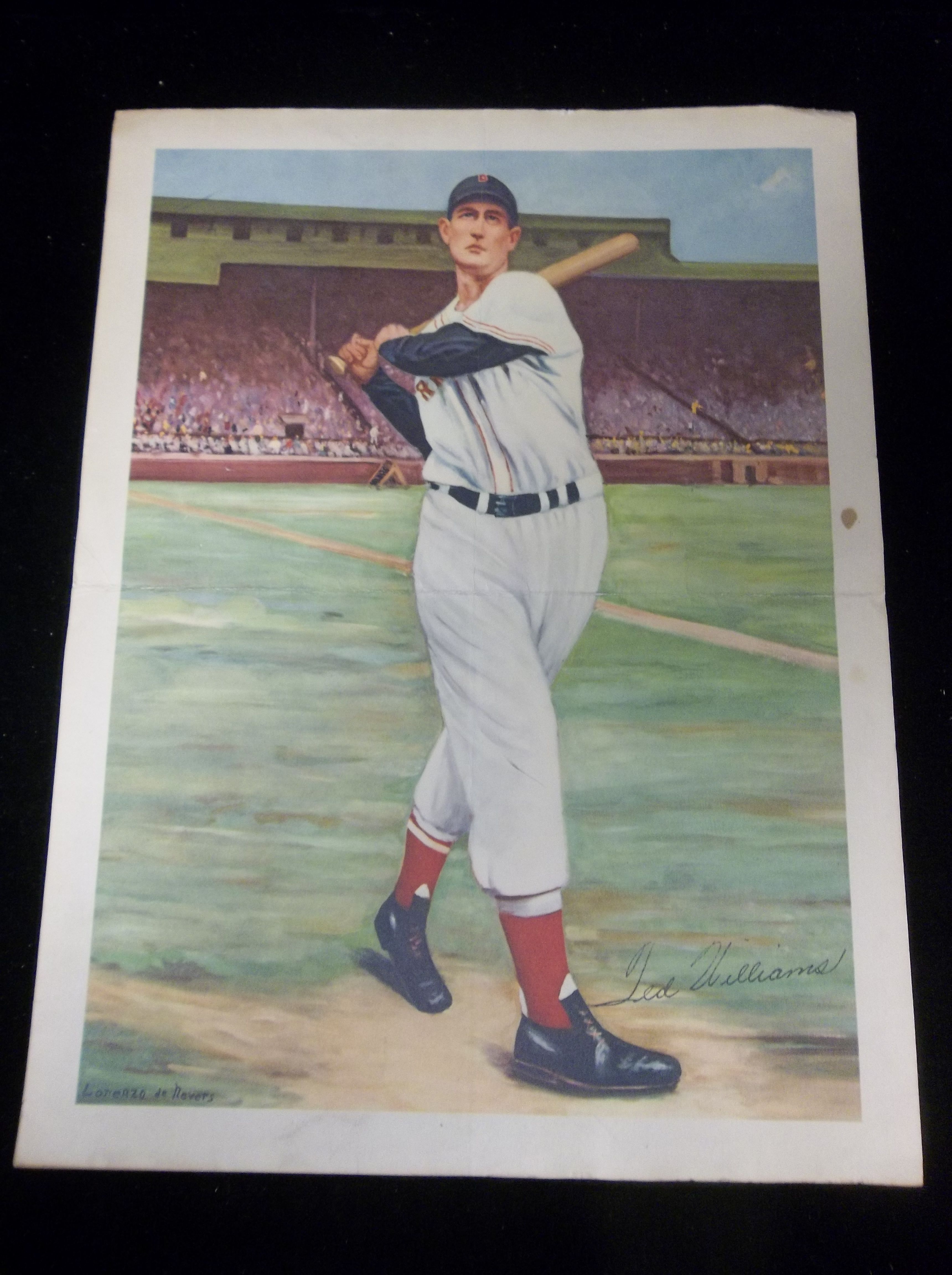 Lot Detail - 1950's? Lorenzo de Nevers Water Color Print of Ted Williams,  Red Sox- Neat!