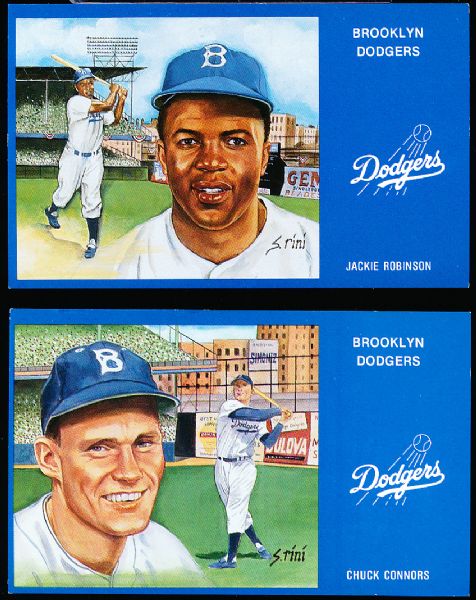 1988-91 Historic Limited Editions “Susan Rini Brooklyn Dodgers” Postcards- 1 Complete Ser. 1-4 Set of 72 Diff., Plus 3 “Prototype” Foil Stamped Postcards