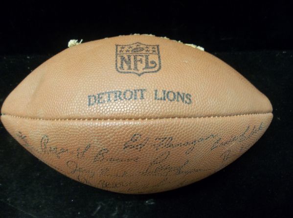 1966 Detroit Lions Team Facsimile Stamped Signature NFL Genuine Leather Football- 40 Diff. Stamped Sigs