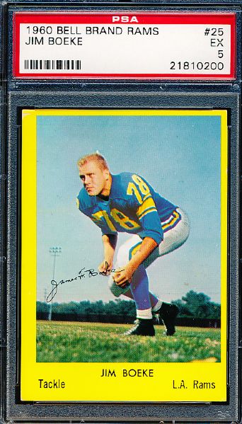 1960 Bell Brand Rams Fb Hi#- #25 Jim Boeke- PSA Ex 5