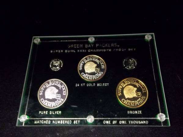 1997 Green Bay Packers Super Bowl Ftbl. Champions Coin Proof Set- 1 Complete Set of 3 Coins- #268/1000!