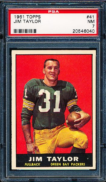 1961 Topps Football- #41 Jim Taylor, Packers- PSA NM 7