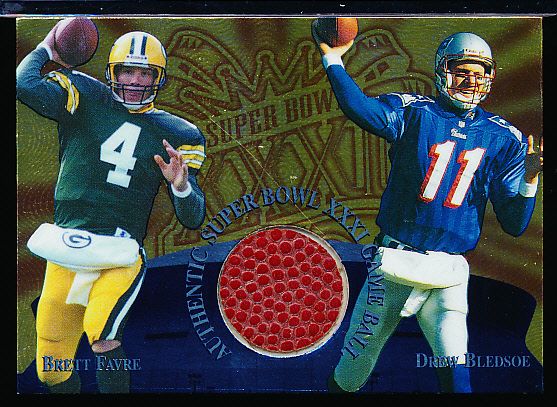 Lot Detail - 1997 Collectors Edge Fb- Authentic Super Bowl XXXI Game Ball  Card- #1 Brett Favre/ Drew Bledsoe