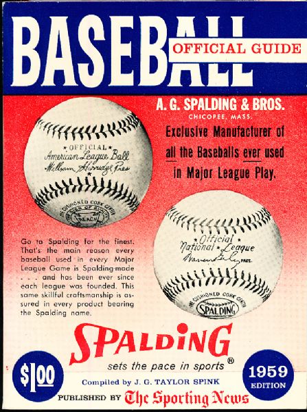 1959 The Sporting News Baseball Guide- Spalding Baseballs Ad Cover