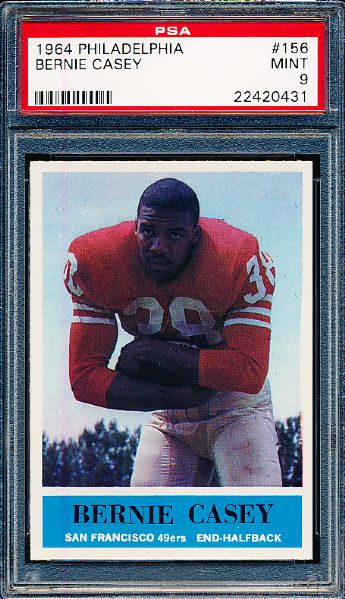 1964 Philadelphia Football- #156 Bernie Casey, 49ers- PSA Mint 9