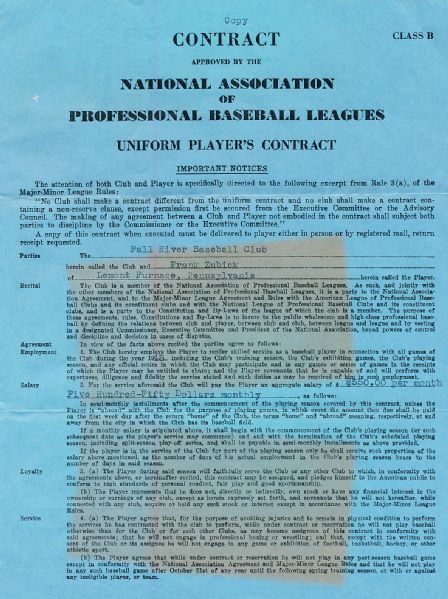 1948 National Association of Professional Baseball Leagues Uniform Players Contract